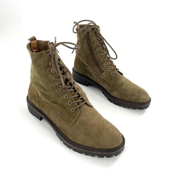 Lucky Brand Shoes - Lucky Brand‎ Idara Womens Ankle Combat Boots Army Green Suede Side Zip Sz 8.5